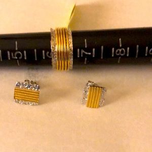 Spinner Ring & Earrings Set Sterling Silver 925STS14k size 6”1/2” wide band